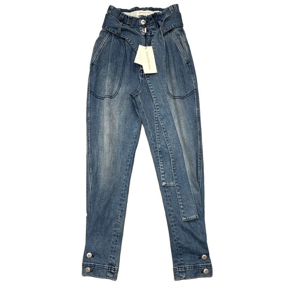 Something Navy June Tie Waist High Waist Ankle Jeans 00 24x26 Blue Womens NWT
